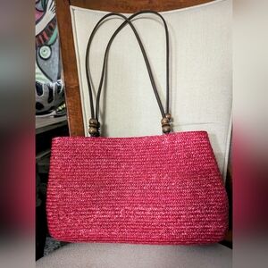 Vintage Red Wheat Straw Shoulder Bag